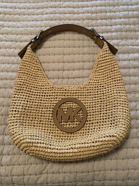 Michael Kors Beige Woven Shoulder Bag with MK Logo